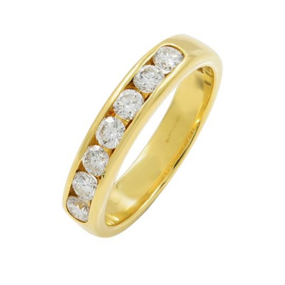 Yellow Channel Set Solid Gold Round Diamond Band - image 1